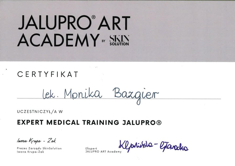 Skan certyfikatu Expert Medical Training Jalupro