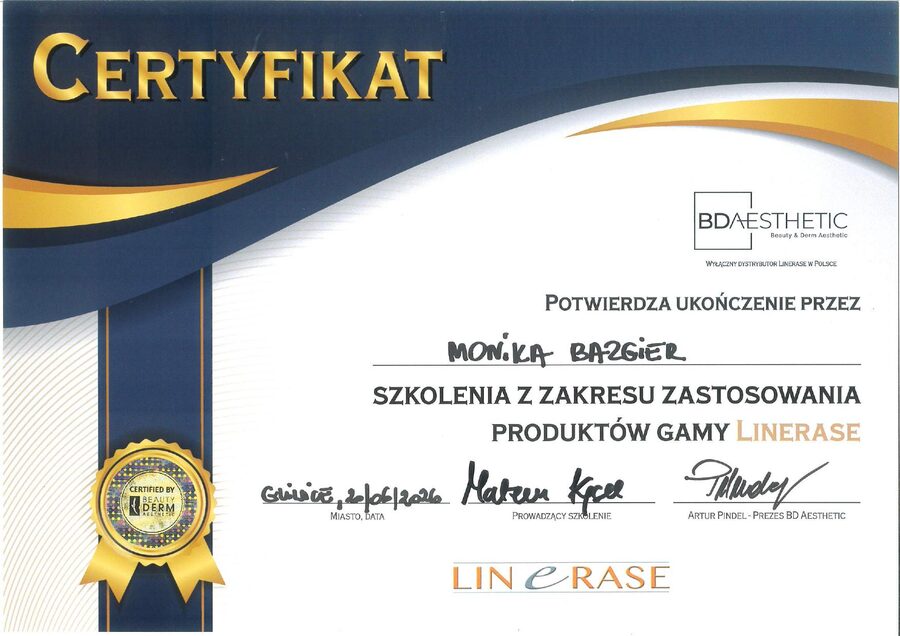 Skan certyfikatu szkolenia Linerase