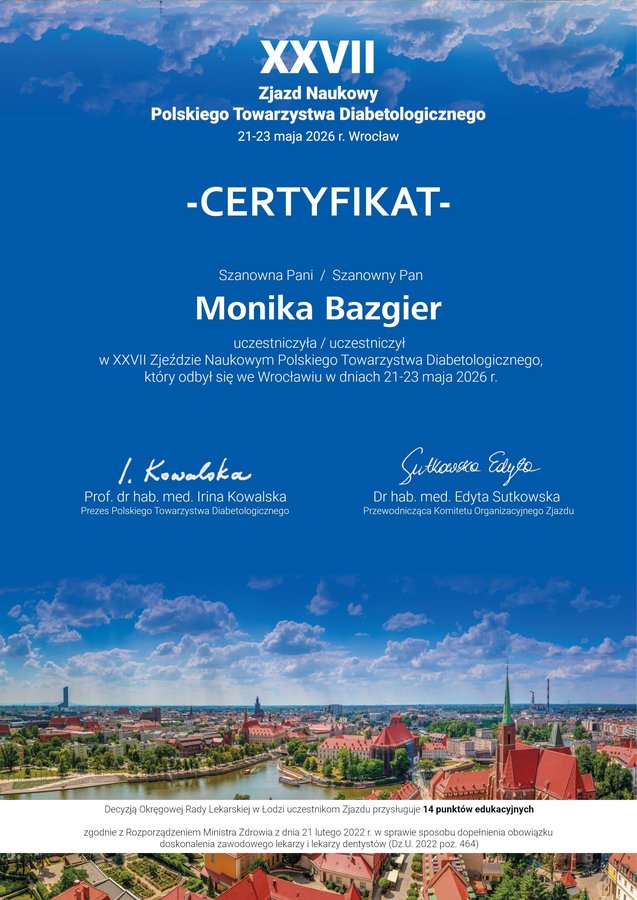 Skan certyfikatu uczestnictwa w zjeździe PTD 2026