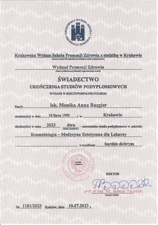 Skan świadectwa ukończenia studiów podyplomowych