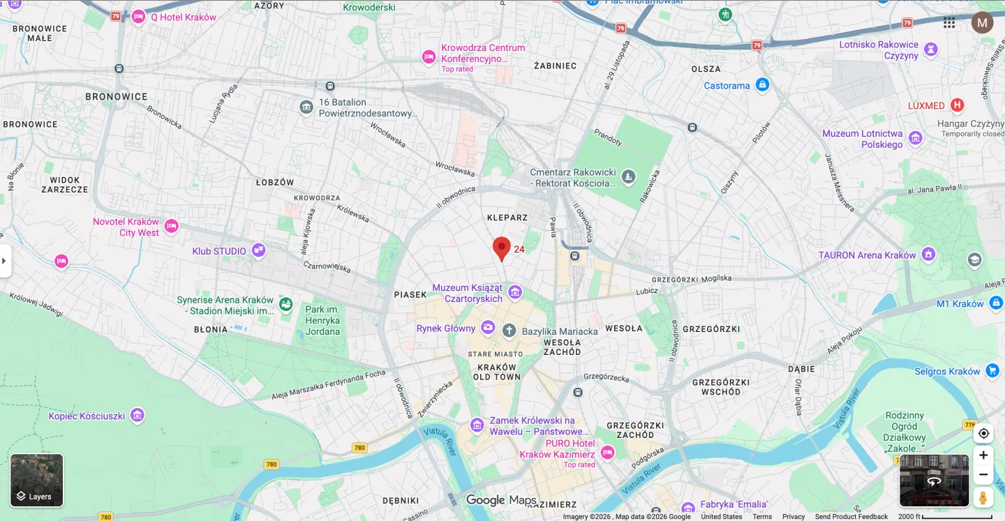 Mapa okolicy ulicy Długiej 24 w Krakowie