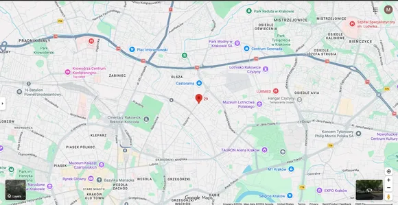 Mapa okolicy ulicy Pilotów 29 w Krakowie