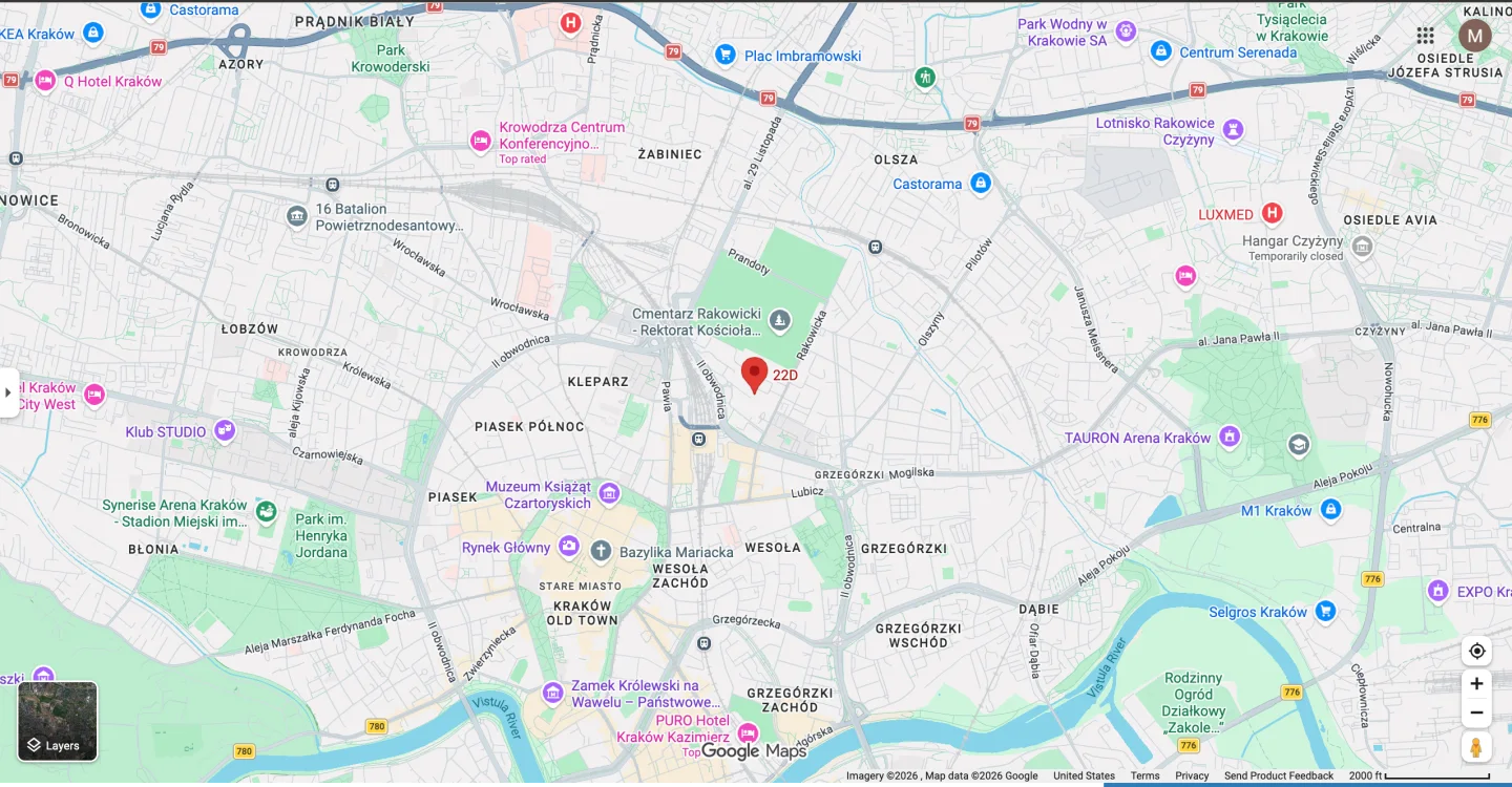 Mapa okolicy ulicy Rakowickiej 22D w Krakowie